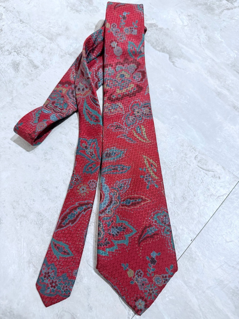 ETRO Milano Red Paisley Silk Tie Woven Jacquard Made in Italy Luxury Necktie